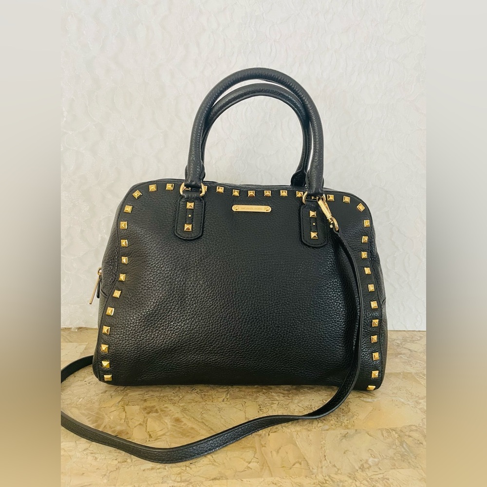 Michael Kors Black domed pebbled studded Leather shoulder bag satchel crossbody